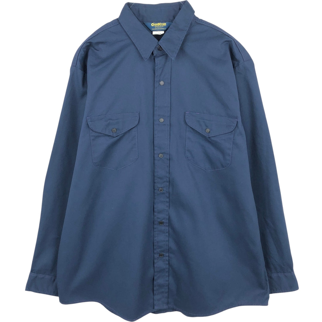80'S Osh Kosh B'GOSH Long-Sleeve Work Shirt, Made in USA, Men's Size XL (approx.) cotton navy blue type Vintage Second Hand