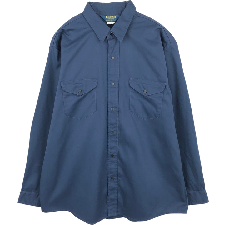 80'S Osh Kosh B'GOSH Long-Sleeve Work Shirt, Made in USA, Men's Size XL (approx.) cotton navy blue type Vintage Second Hand