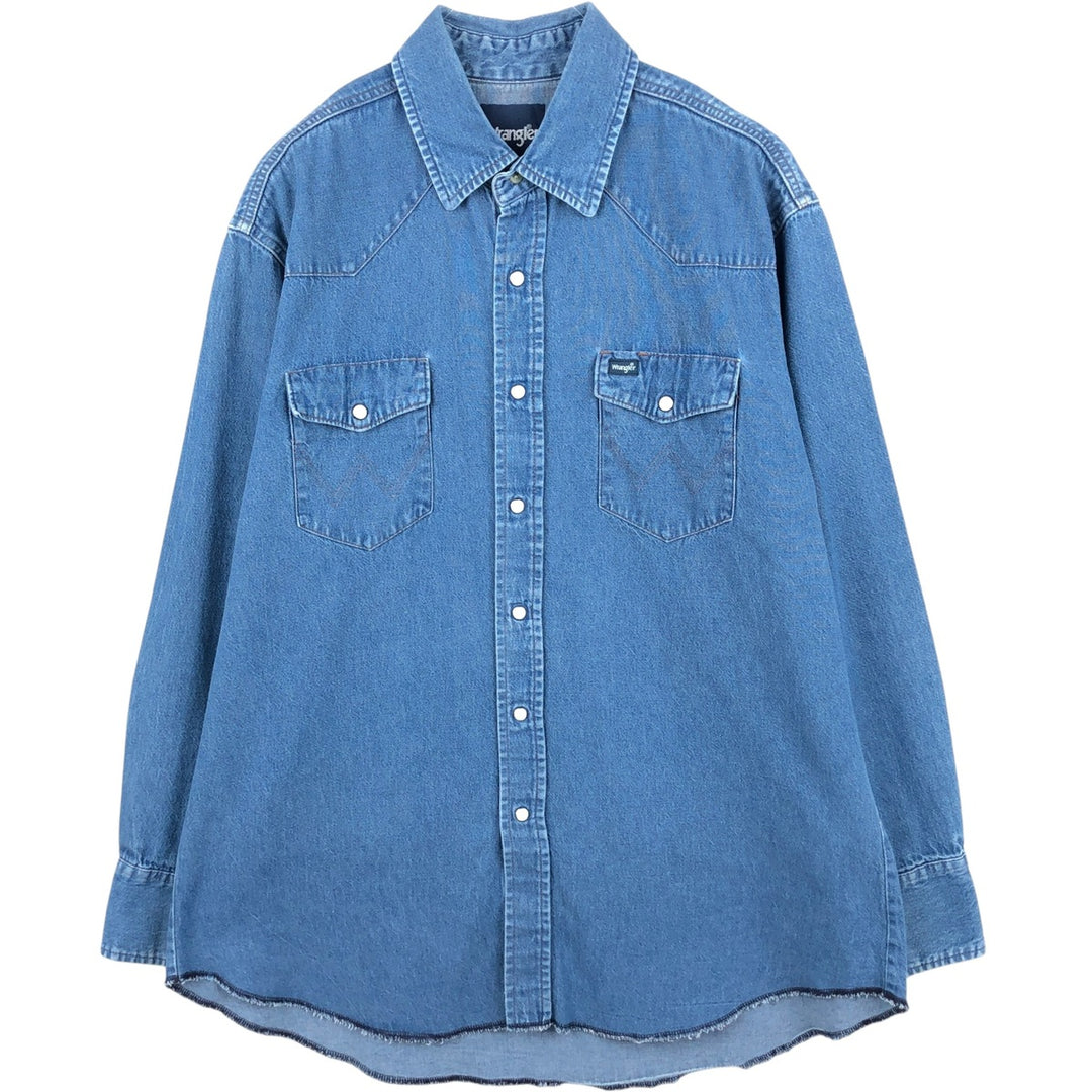 Wrangler Long Sleeve Denim Western Shirt, Men's Size L unclear blue type Vintage Second Hand
