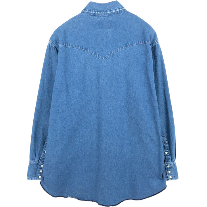 Wrangler Long Sleeve Denim Western Shirt, Men's Size L unclear blue type Vintage Second Hand