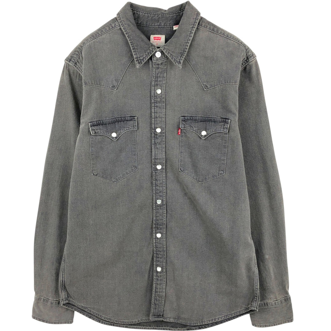 Levi's Standard Long-Sleeve Denim Western Shirt, Men's Size M (approx.) cotton Charcoal Vintage Second Hand