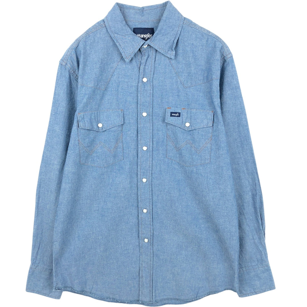 Wrangler Long-Sleeve Chambray Shirt, Men's Size M (approx.) cotton Blue type light blue Vintage Second Hand