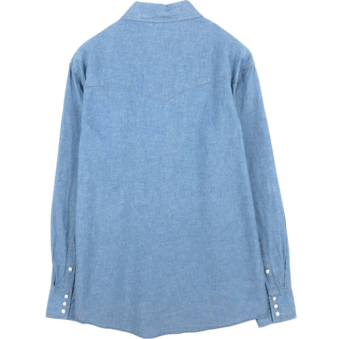 Wrangler Long-Sleeve Chambray Shirt, Men's Size M (approx.) cotton Blue type light blue Vintage Second Hand