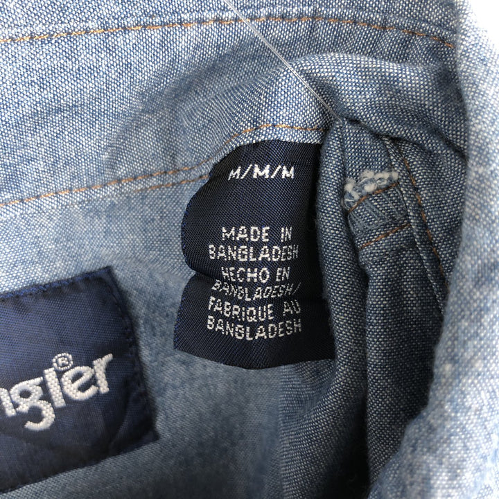 Wrangler Long-Sleeve Chambray Shirt, Men's Size M (approx.) cotton Blue type light blue Vintage Second Hand