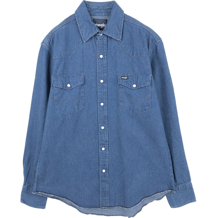 Wrangler Long Sleeve Denim Western Shirt, Men's Size L cotton blue type Vintage Second Hand