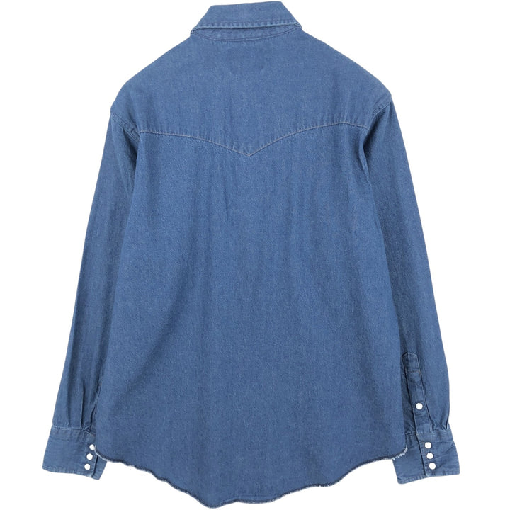 Wrangler Long Sleeve Denim Western Shirt, Men's Size L cotton blue type Vintage Second Hand