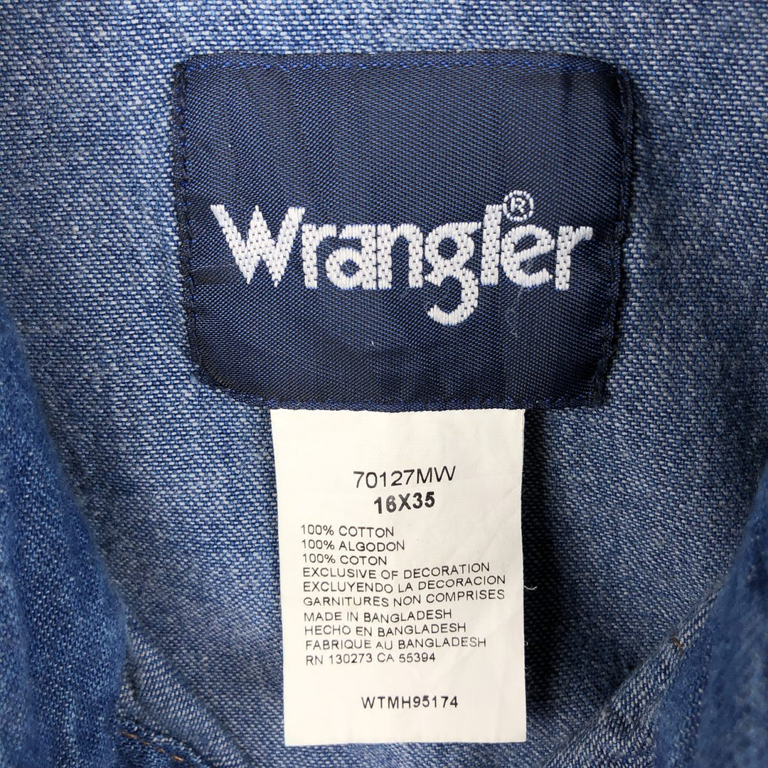 Wrangler Long Sleeve Denim Western Shirt, Men's Size L cotton blue type Vintage Second Hand