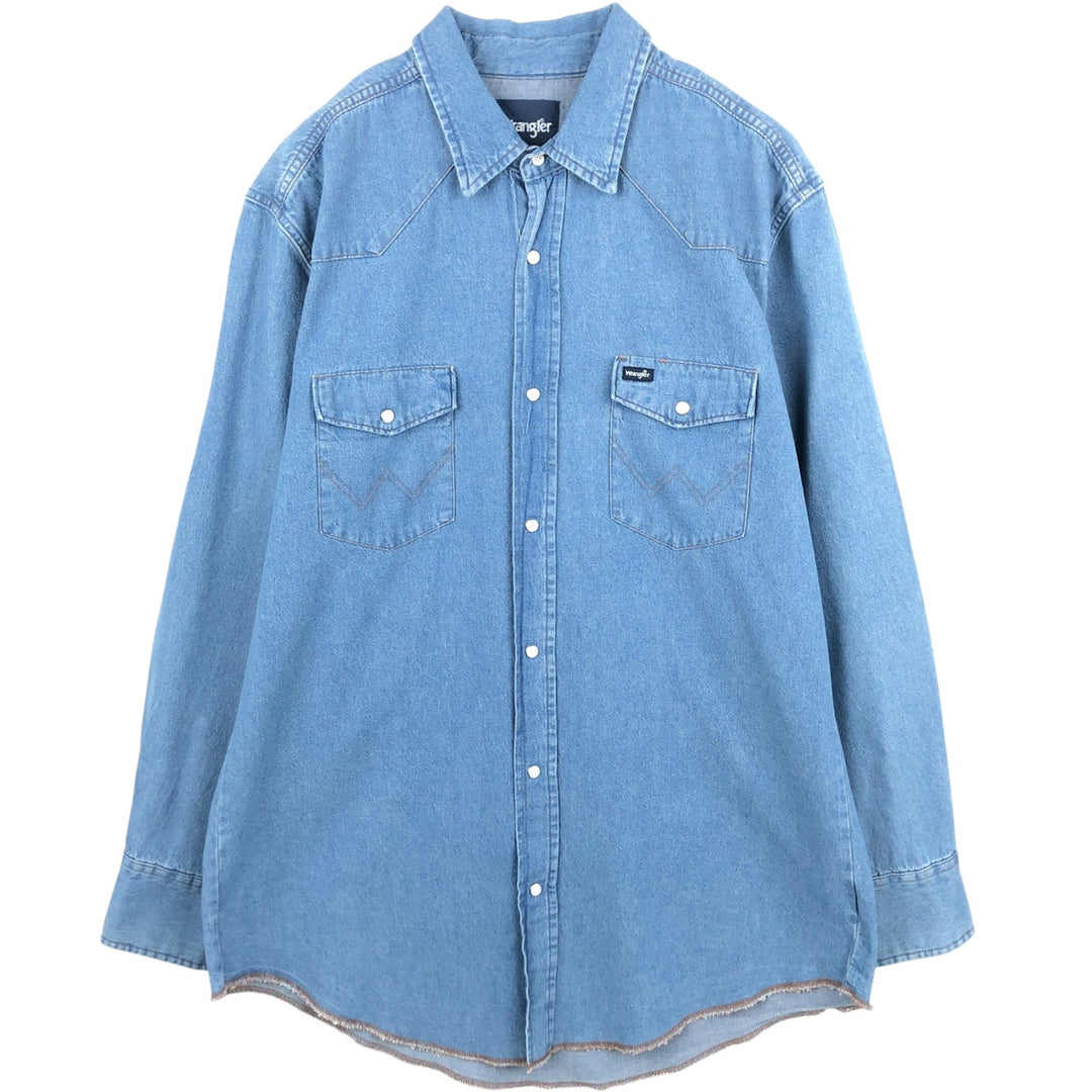 Wrangler Long Sleeve Denim Western Shirt, Men's XL cotton Blue type light blue Vintage Second Hand