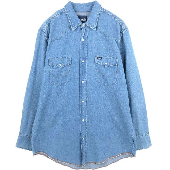 Wrangler Long Sleeve Denim Western Shirt, Men's XL cotton Blue type light blue Vintage Second Hand