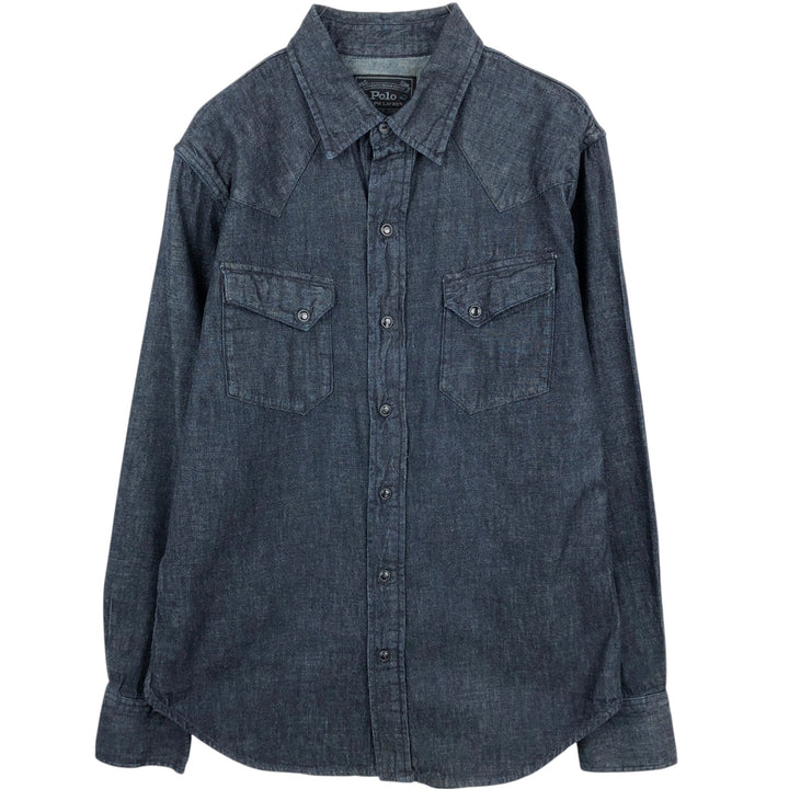 Ralph Lauren Polo RALPH LAUREN Long-Sleeve Denim Western Shirt, Men's Size S (approx.) cotton Indigo Vintage Second Hand