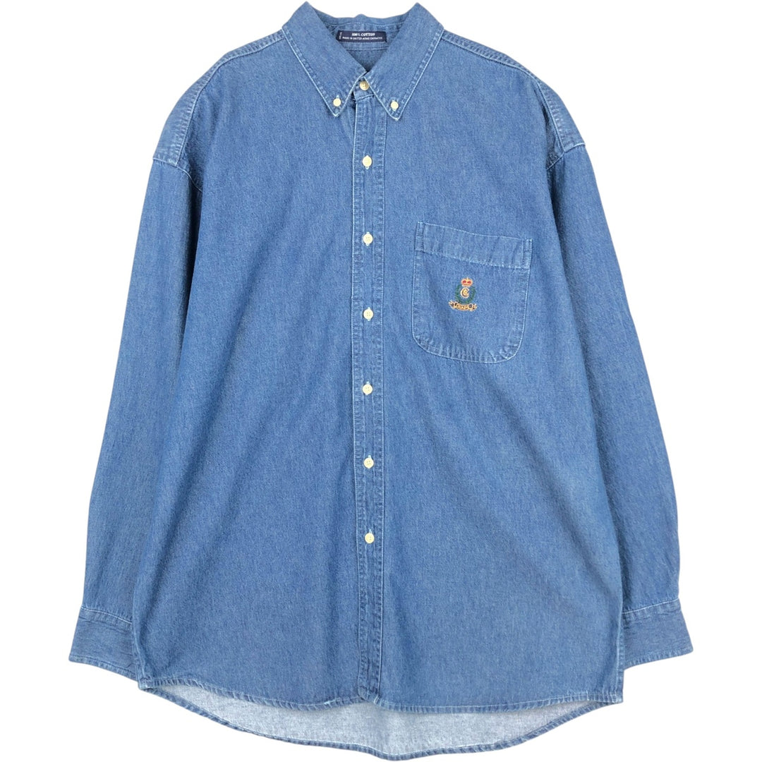 Ralph Lauren CHAPS Long Sleeve Button Down Denim Shirt Men's L Size cotton blue type Vintage Second Hand