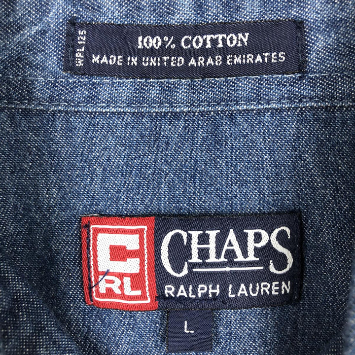 Ralph Lauren CHAPS Long Sleeve Button Down Denim Shirt Men's L Size cotton blue type Vintage Second Hand