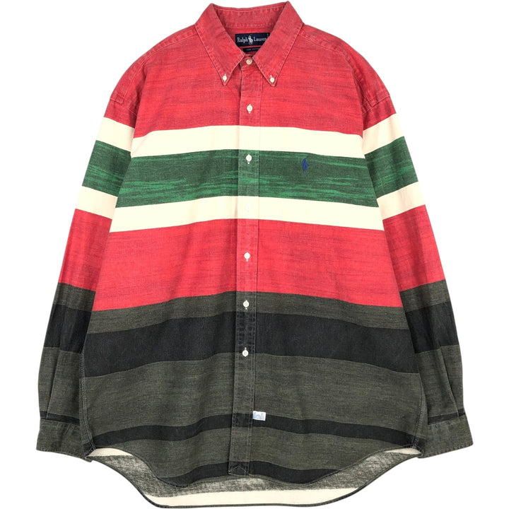 Ralph Lauren striped pattern multi-stripe long-sleeved button-down shirt, men's size XL. cotton red type Vintage Second Hand