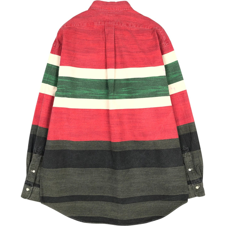 Ralph Lauren striped pattern multi-stripe long-sleeved button-down shirt, men's size XL. cotton red type Vintage Second Hand