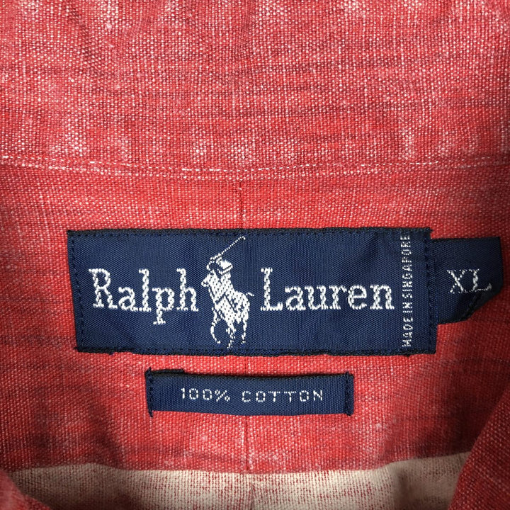 Ralph Lauren striped pattern multi-stripe long-sleeved button-down shirt, men's size XL. cotton red type Vintage Second Hand