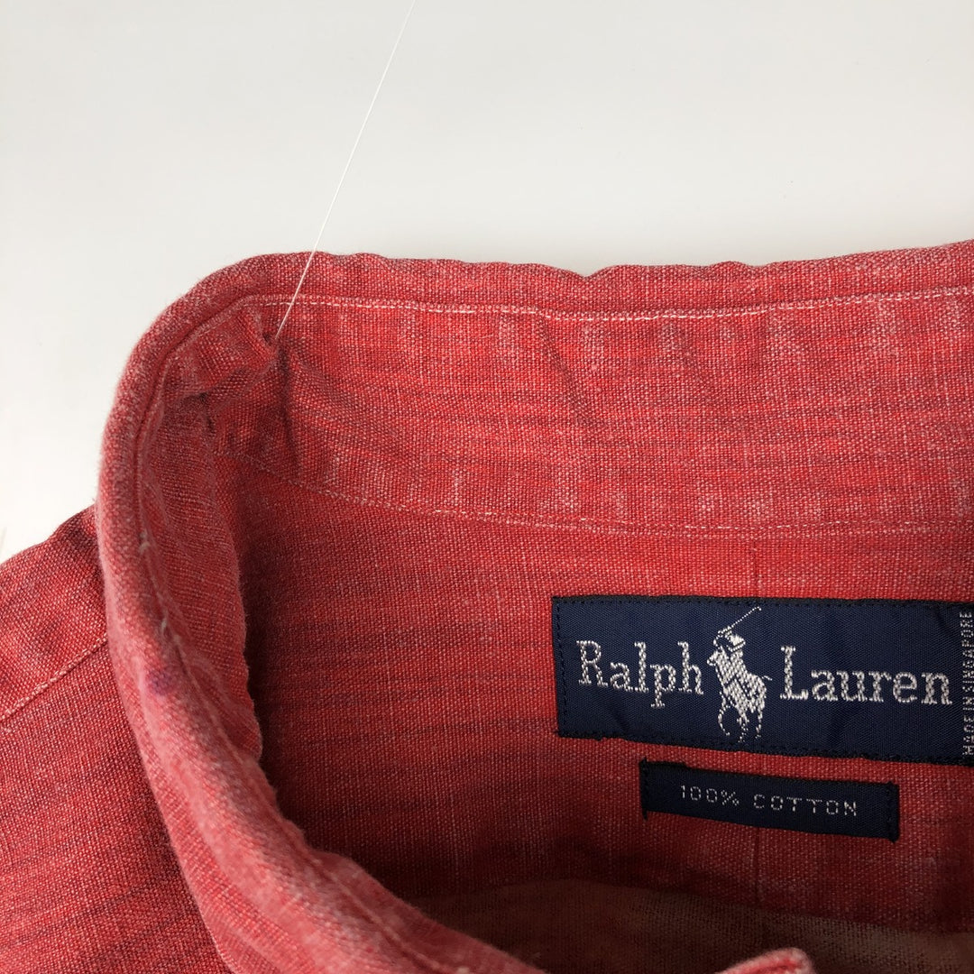 Ralph Lauren striped pattern multi-stripe long-sleeved button-down shirt, men's size XL. cotton red type Vintage Second Hand