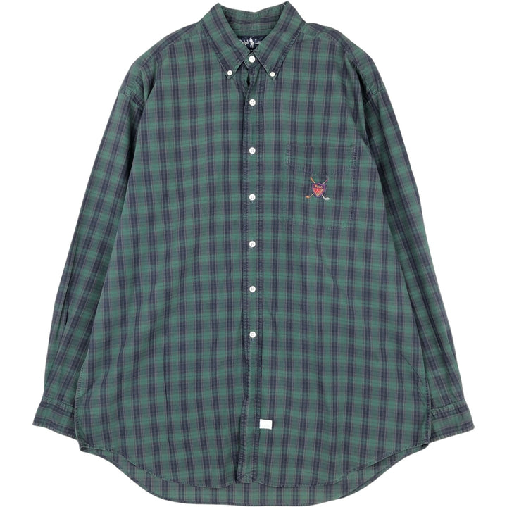 Ralph Lauren long-sleeved button-down check shirt, made in the USA, men's size L cotton Green type dark green Vintage Second Hand