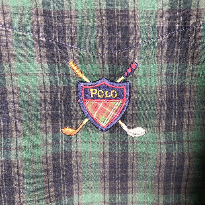 Ralph Lauren long-sleeved button-down check shirt, made in the USA, men's size L cotton Green type dark green Vintage Second Hand