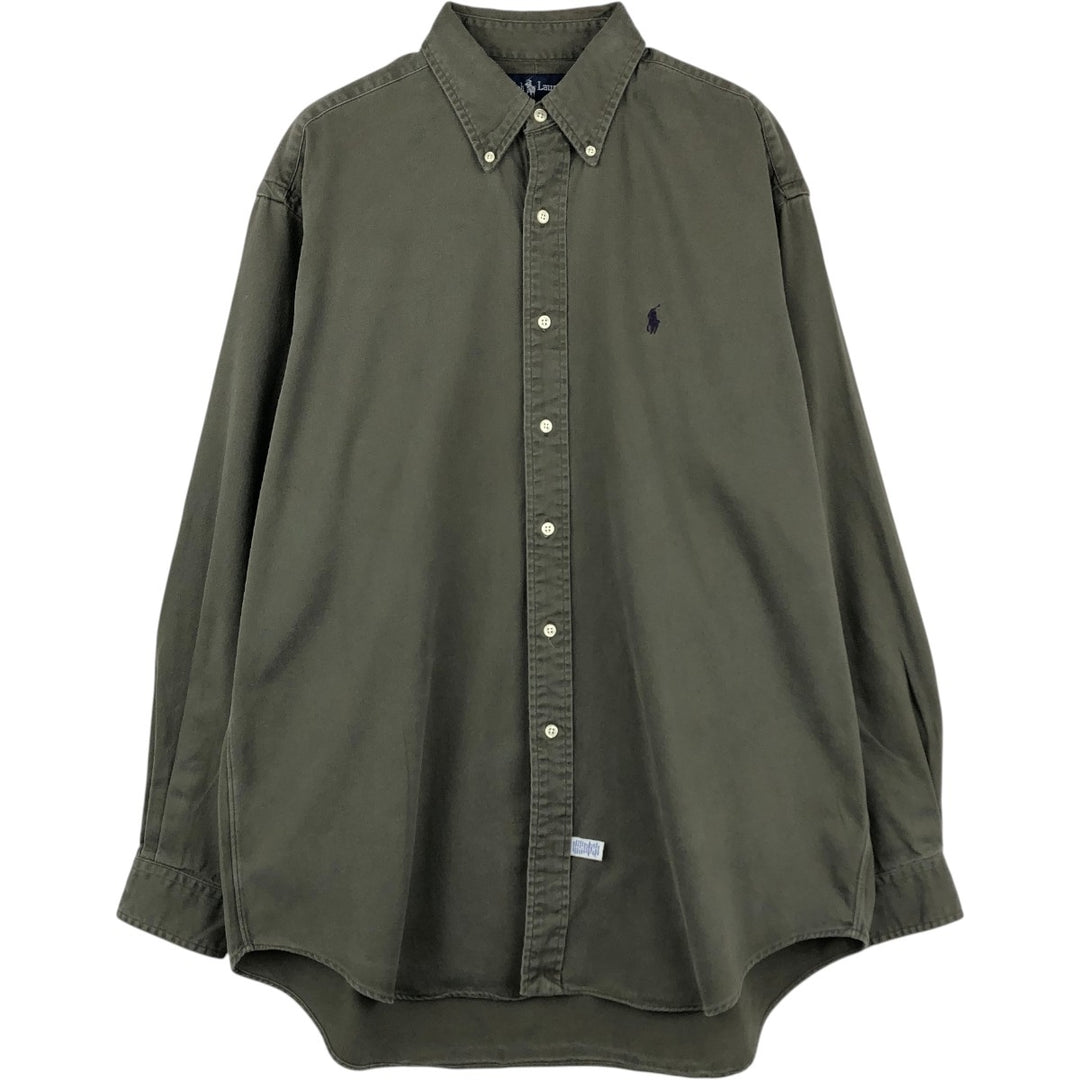 Ralph Lauren long sleeve button down shirt, men's size L cotton Khaki type Vintage Second Hand