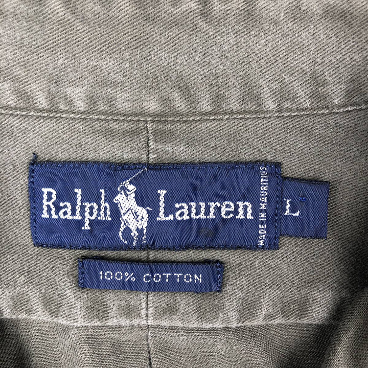 Ralph Lauren long sleeve button down shirt, men's size L cotton Khaki type Vintage Second Hand