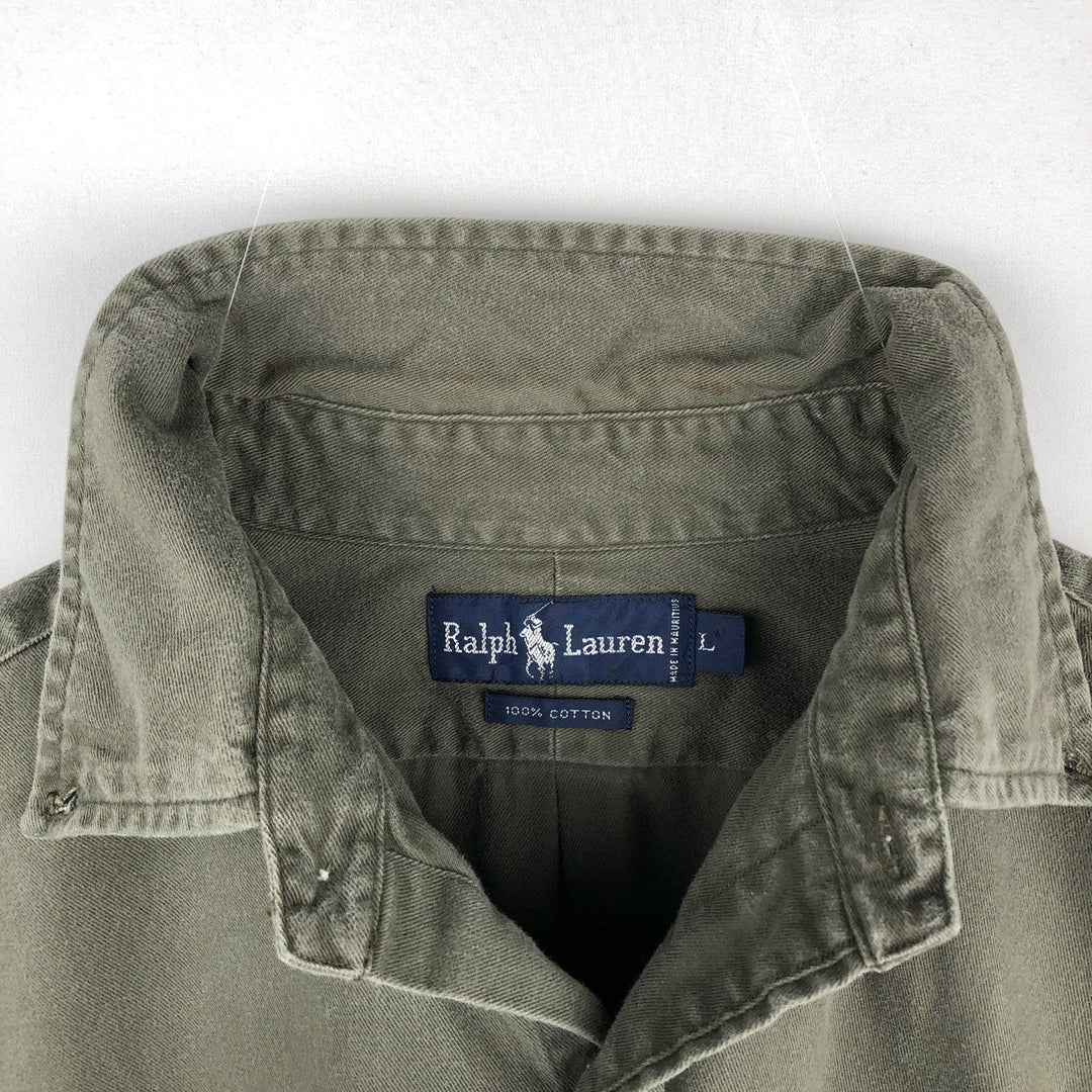 Ralph Lauren long sleeve button down shirt, men's size L cotton Khaki type Vintage Second Hand