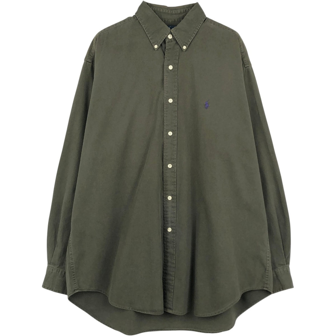 Ralph Lauren BLAKE long sleeve button down shirt, men's size L cotton Khaki type sage green Vintage Second Hand