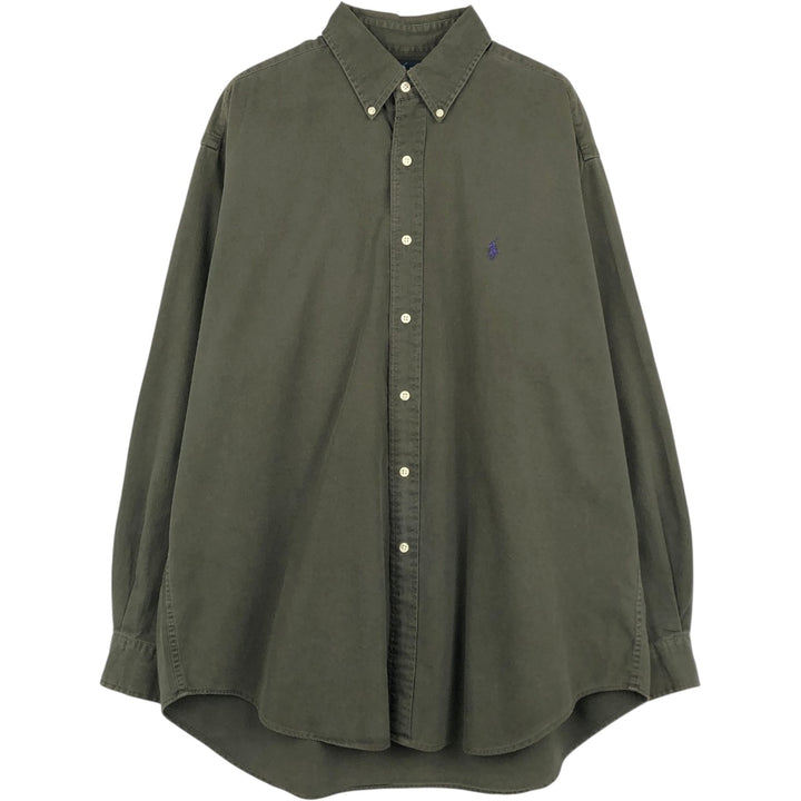 Ralph Lauren BLAKE long sleeve button down shirt, men's size L cotton Khaki type sage green Vintage Second Hand