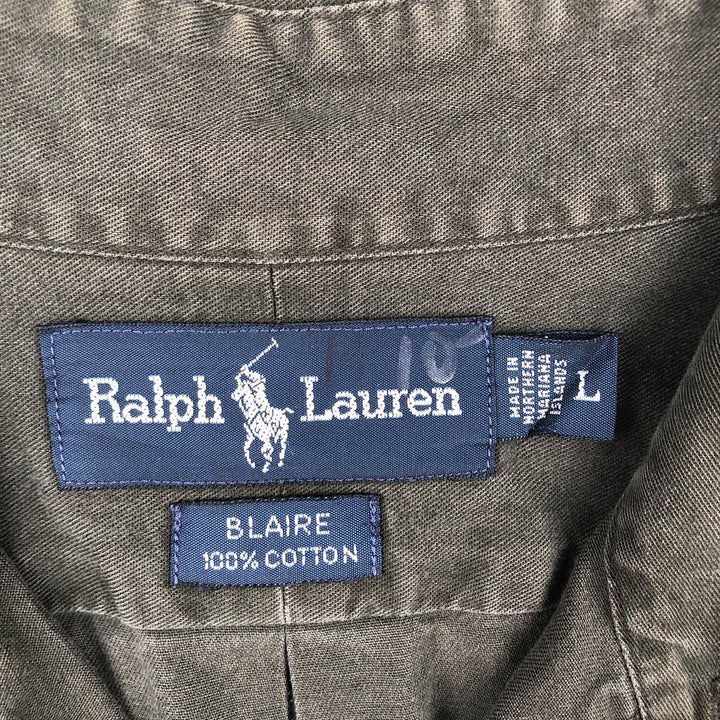 Ralph Lauren BLAKE long sleeve button down shirt, men's size L cotton Khaki type sage green Vintage Second Hand