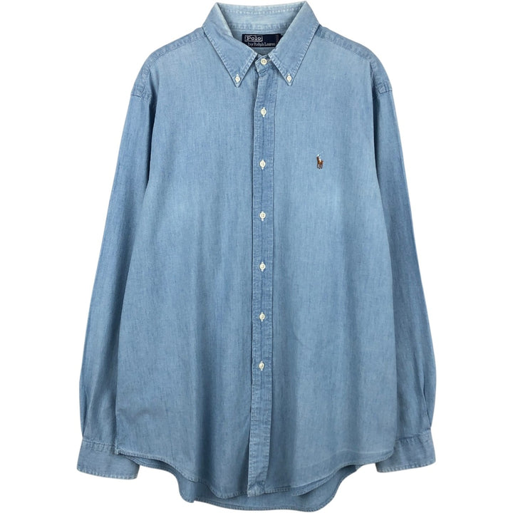 Ralph Lauren POLO by Ralph Lauren long sleeve button down shirt, men's XL size cotton Blue type light blue Vintage Second Hand