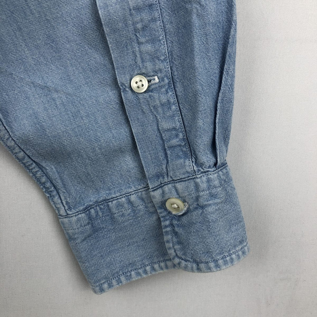 Ralph Lauren POLO by Ralph Lauren long sleeve button down shirt, men's XL size cotton Blue type light blue Vintage Second Hand
