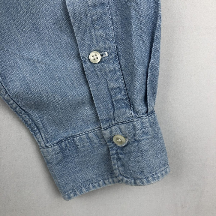 Ralph Lauren POLO by Ralph Lauren long sleeve button down shirt, men's XL size cotton Blue type light blue Vintage Second Hand