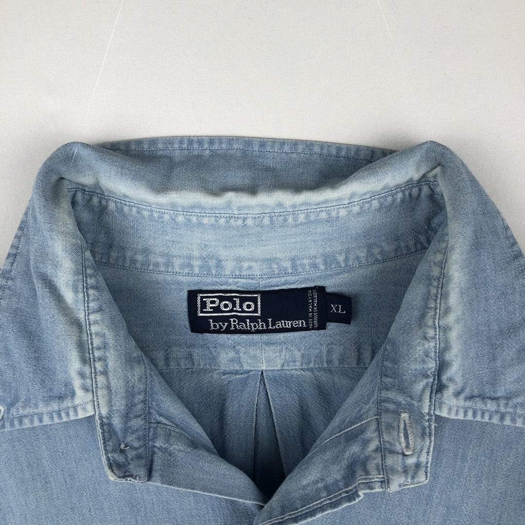 Ralph Lauren POLO by Ralph Lauren long sleeve button down shirt, men's XL size cotton Blue type light blue Vintage Second Hand