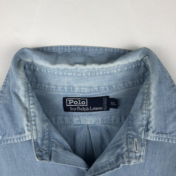 Ralph Lauren POLO by Ralph Lauren long sleeve button down shirt, men's XL size cotton Blue type light blue Vintage Second Hand