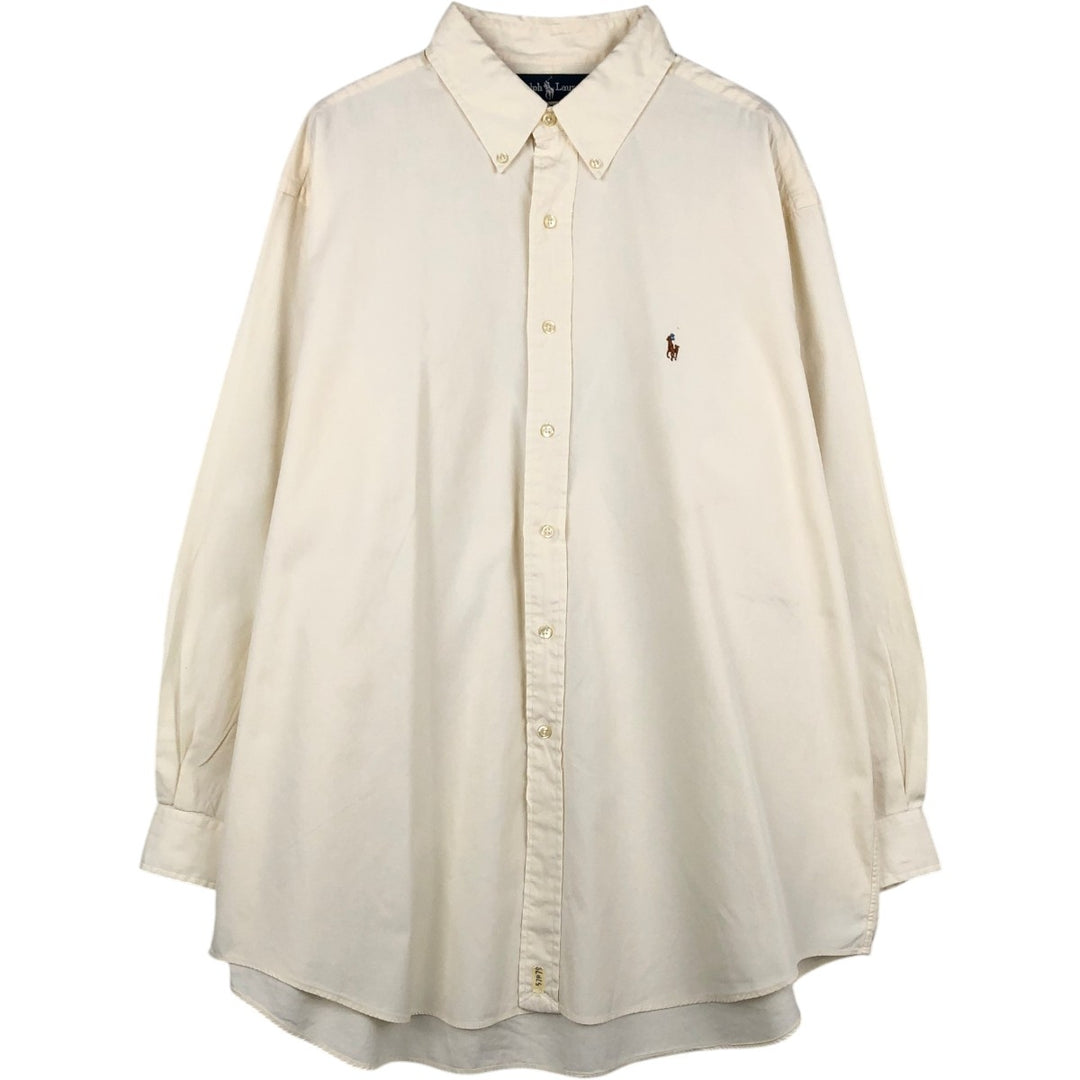 Ralph Lauren YARMOUTH long sleeve button down shirt, men's XL size cotton ivory Vintage Second Hand