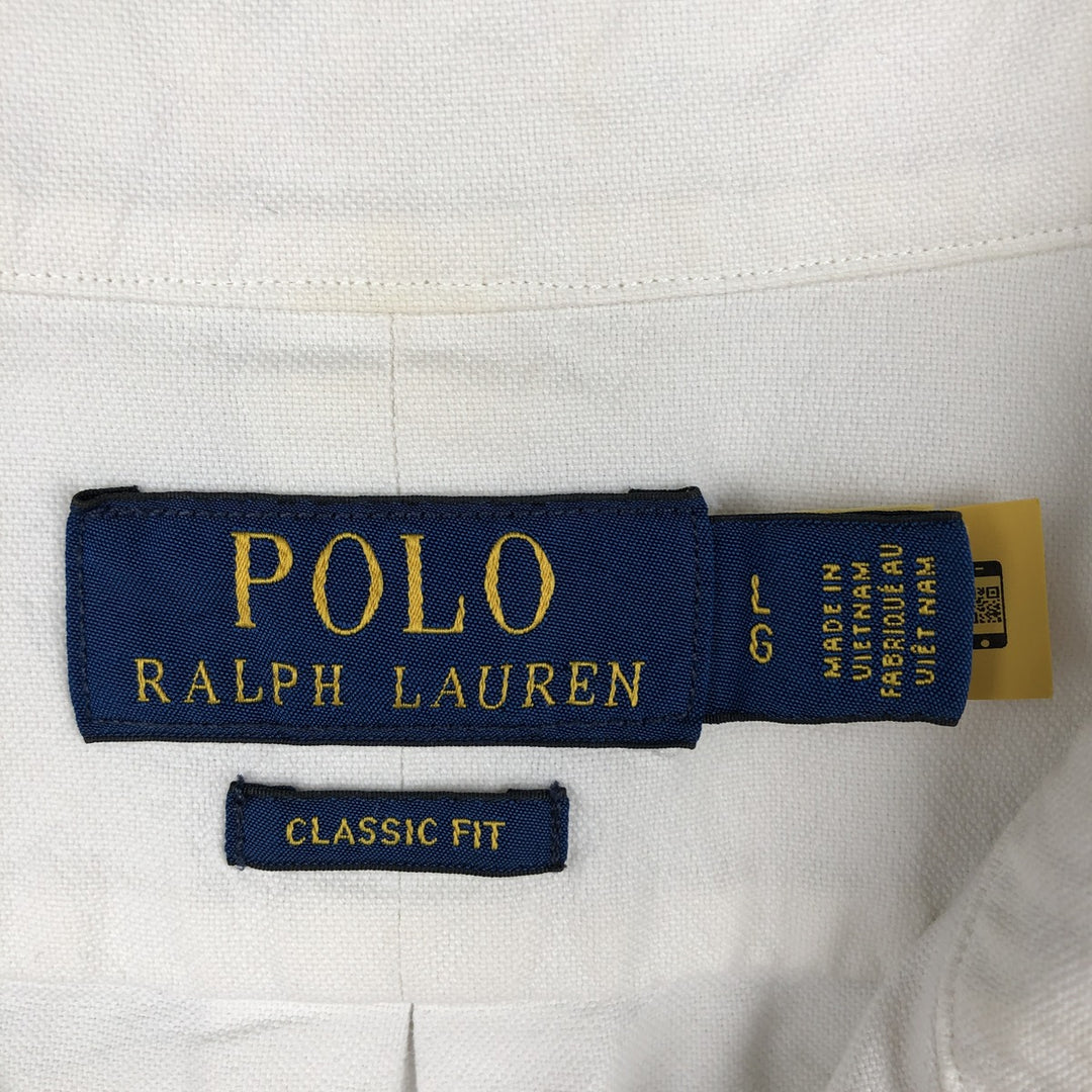 Ralph Lauren POLO RALPH LAUREN CLASSIC FIT long-sleeved button-down shirt, men's size L unclear white type Vintage Second Hand