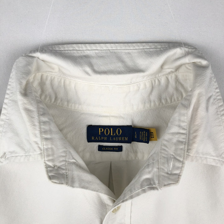 Ralph Lauren POLO RALPH LAUREN CLASSIC FIT long-sleeved button-down shirt, men's size L unclear white type Vintage Second Hand