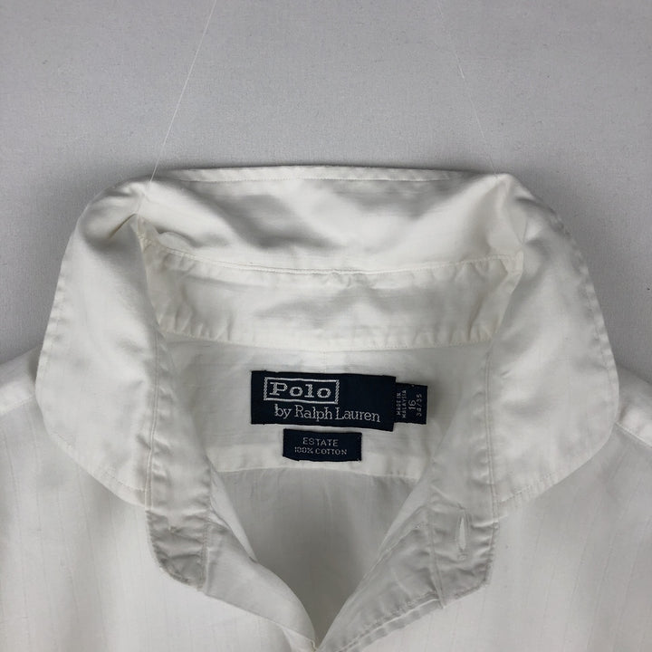 Ralph Lauren ESTATE Long-Sleeve Wide-Collar Cotton Shirt, Men's Size L (approx.) cotton white type Vintage Second Hand