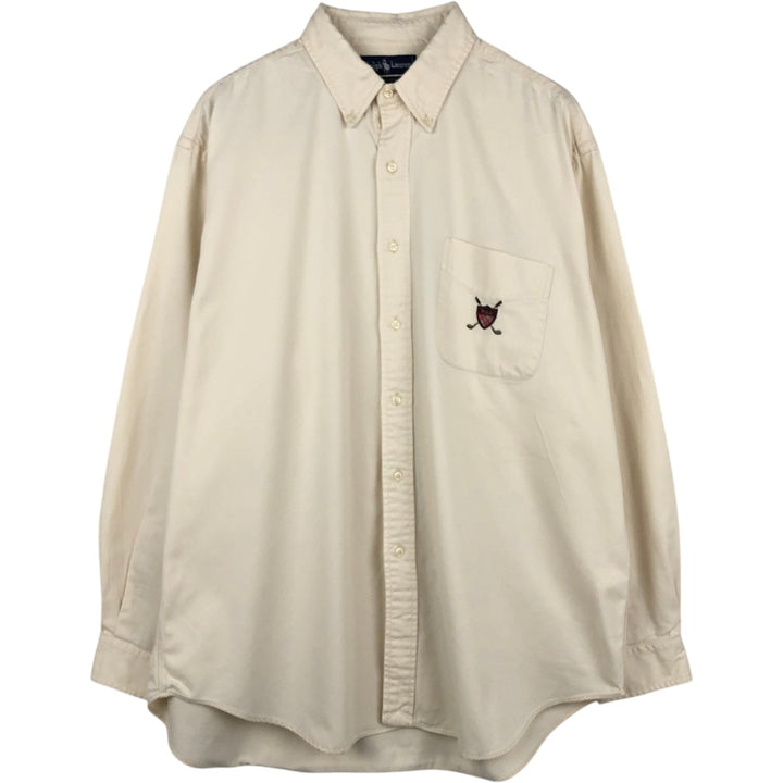 Ralph Lauren long sleeve button down shirt, men's XL size cotton ivory Vintage Second Hand