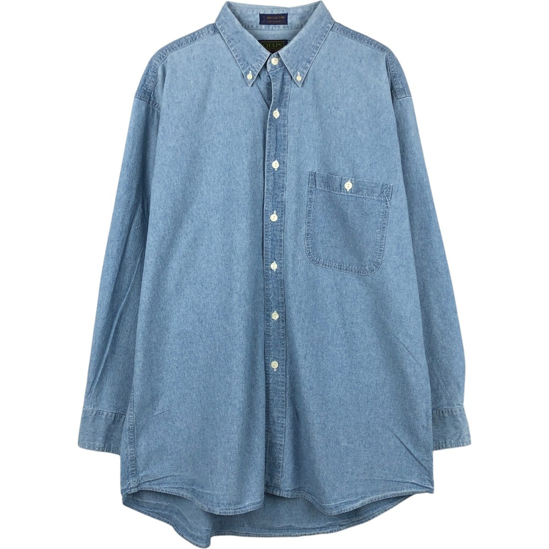 Vintage 1980'S Ralph Lauren Chaps long-sleeved button-down shirt, size L, men's cotton Blue type light blue Vintage Second Hand