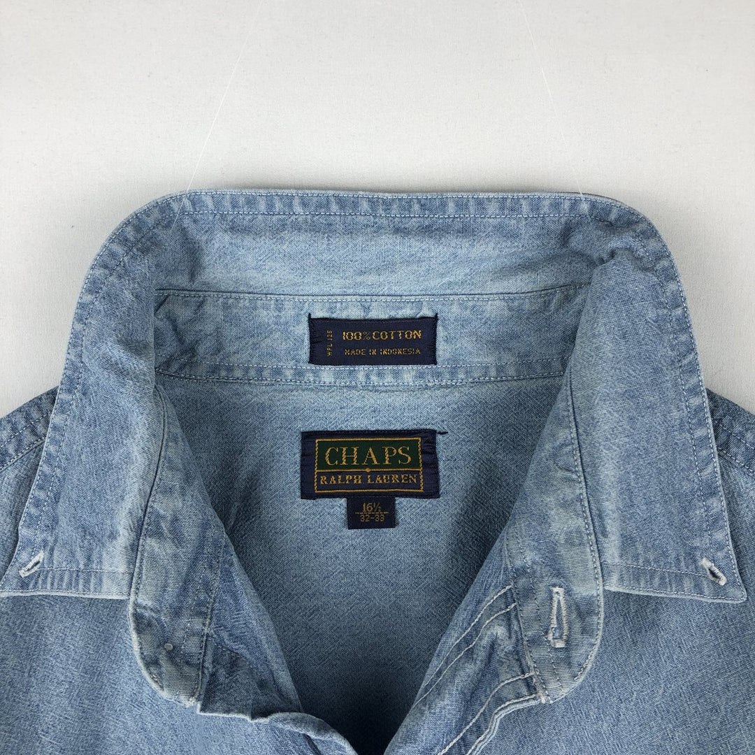 Vintage 1980'S Ralph Lauren Chaps long-sleeved button-down shirt, size L, men's cotton Blue type light blue Vintage Second Hand