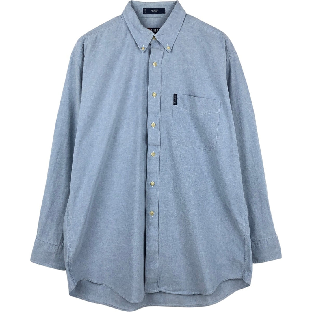 1990'S Ralph Lauren CHAPS long-sleeved button-down shirt, made in the USA, men's size L equivalent. cotton Blue type light blue Vintage Second Hand