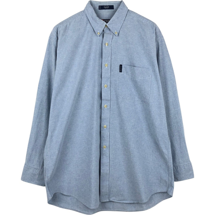 1990'S Ralph Lauren CHAPS long-sleeved button-down shirt, made in the USA, men's size L equivalent. cotton Blue type light blue Vintage Second Hand