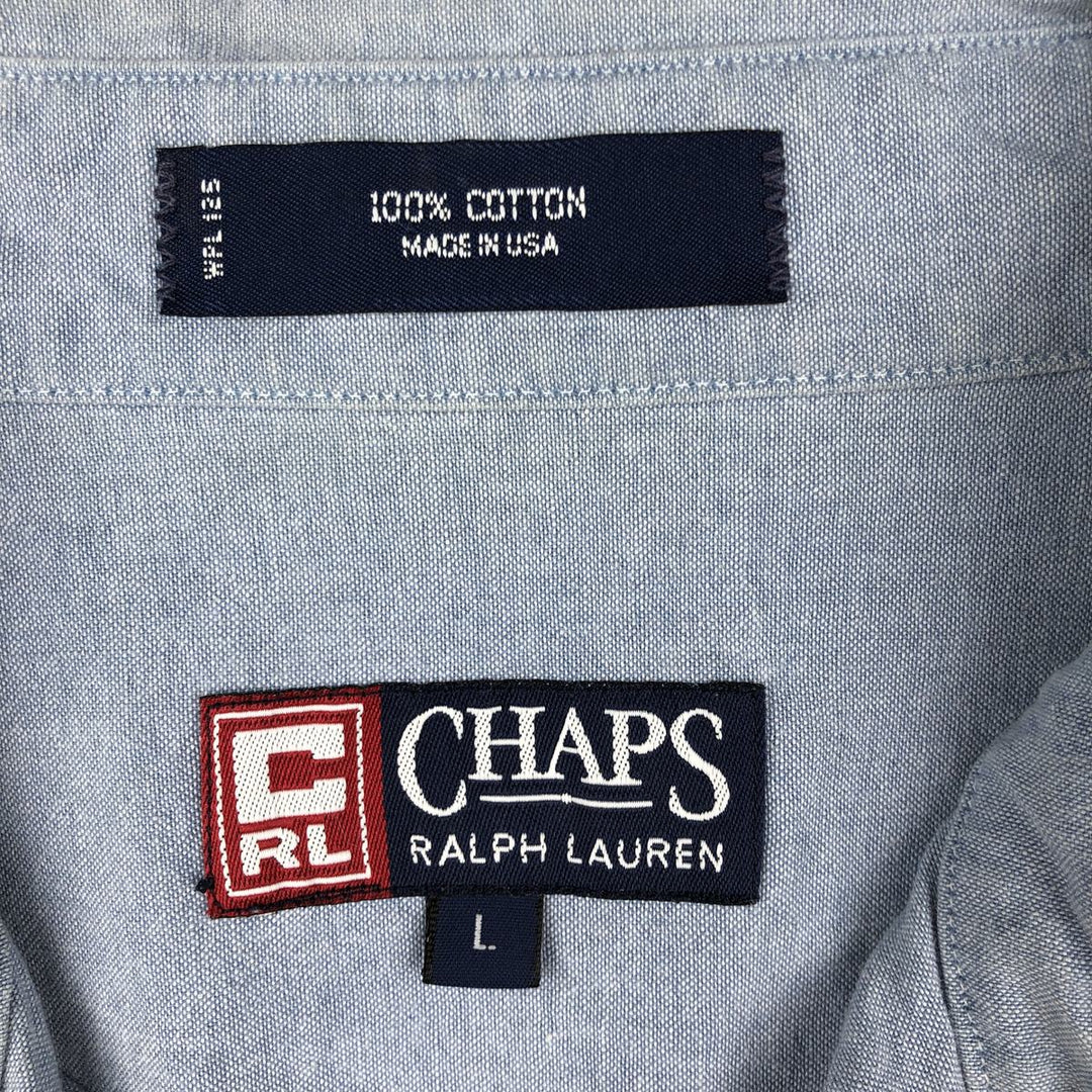 1990'S Ralph Lauren CHAPS long-sleeved button-down shirt, made in the USA, men's size L equivalent. cotton Blue type light blue Vintage Second Hand