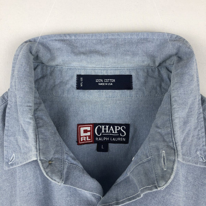 1990'S Ralph Lauren CHAPS long-sleeved button-down shirt, made in the USA, men's size L equivalent. cotton Blue type light blue Vintage Second Hand