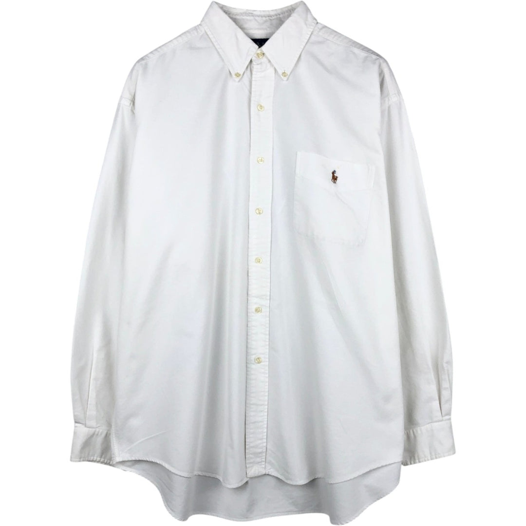 Ralph Lauren BIG SHIRT Long sleeve button down shirt Men's size L cotton white type Vintage Second Hand