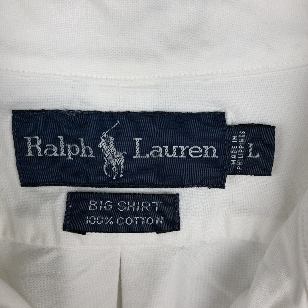 Ralph Lauren BIG SHIRT Long sleeve button down shirt Men's size L cotton white type Vintage Second Hand