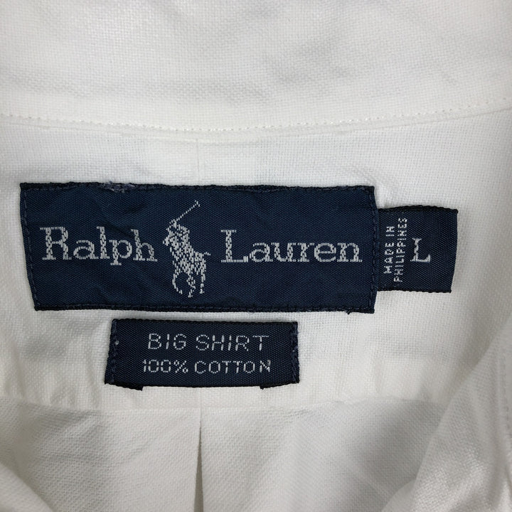 Ralph Lauren BIG SHIRT Long sleeve button down shirt Men's size L cotton white type Vintage Second Hand