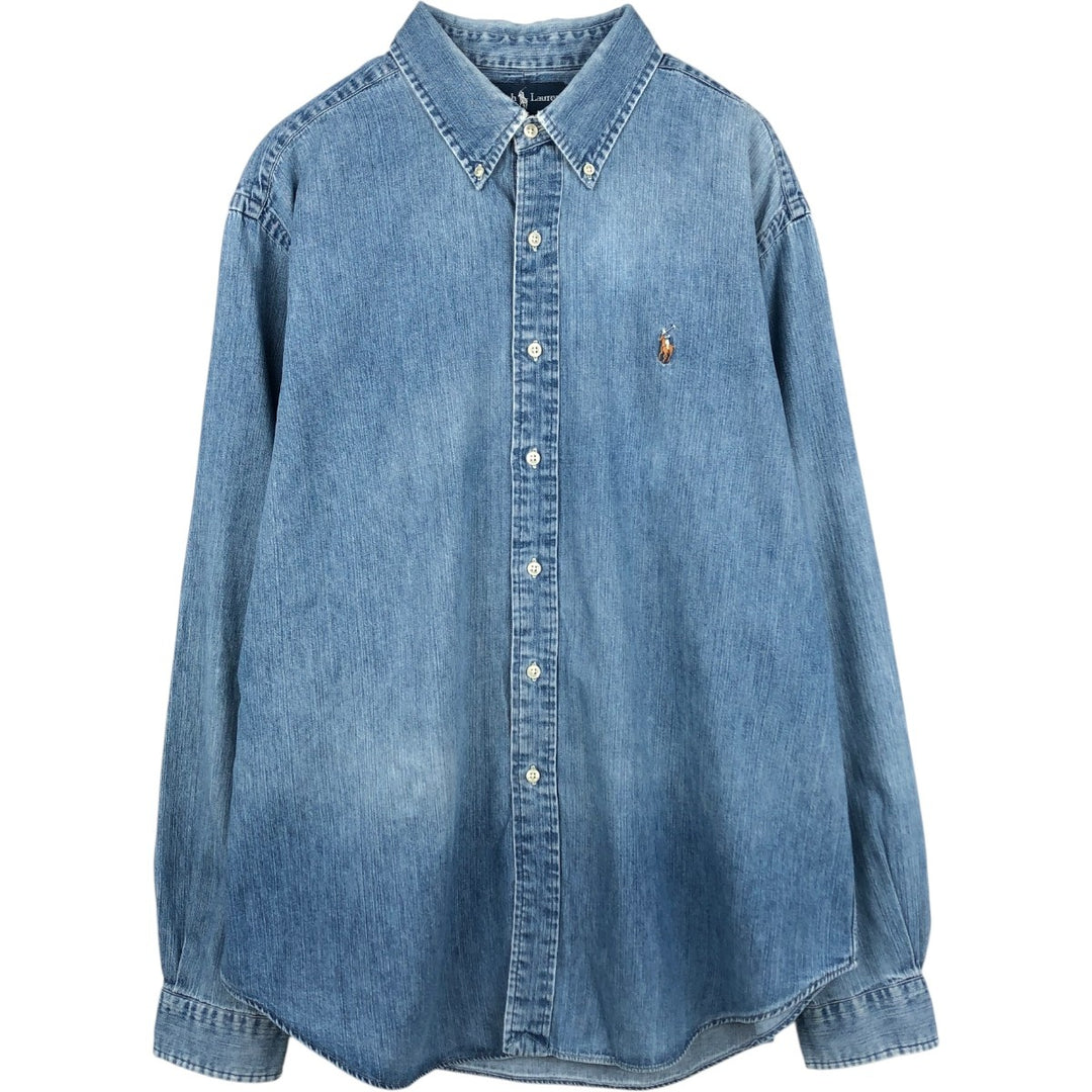 Ralph Lauren CLASSIC FIT Long-Sleeve Button-Down Denim Shirt, Men's Size XL (approx.) cotton blue type Vintage Second Hand