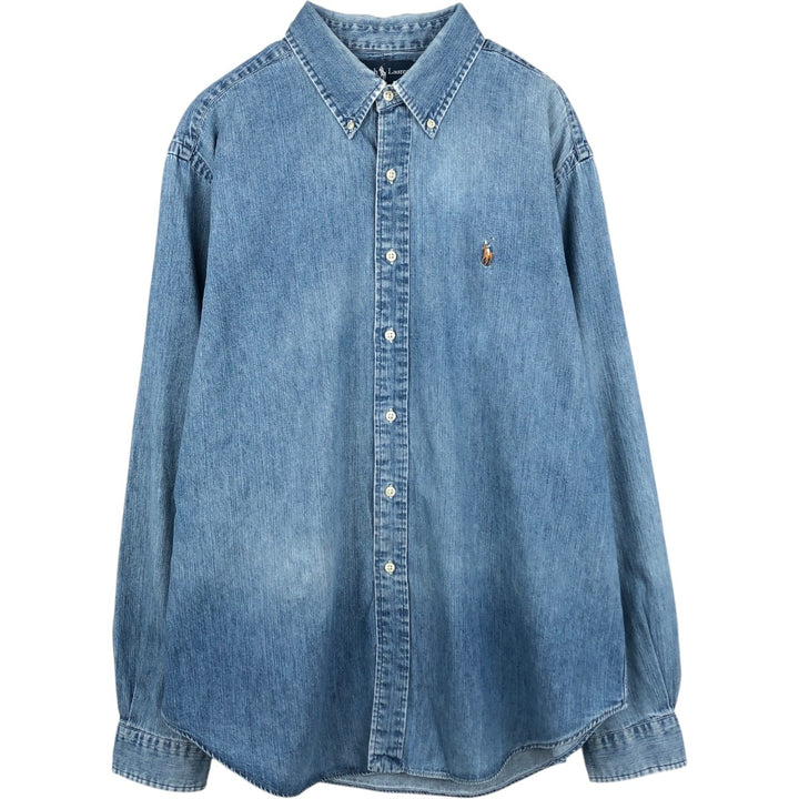 Ralph Lauren CLASSIC FIT Long-Sleeve Button-Down Denim Shirt, Men's Size XL (approx.) cotton blue type Vintage Second Hand