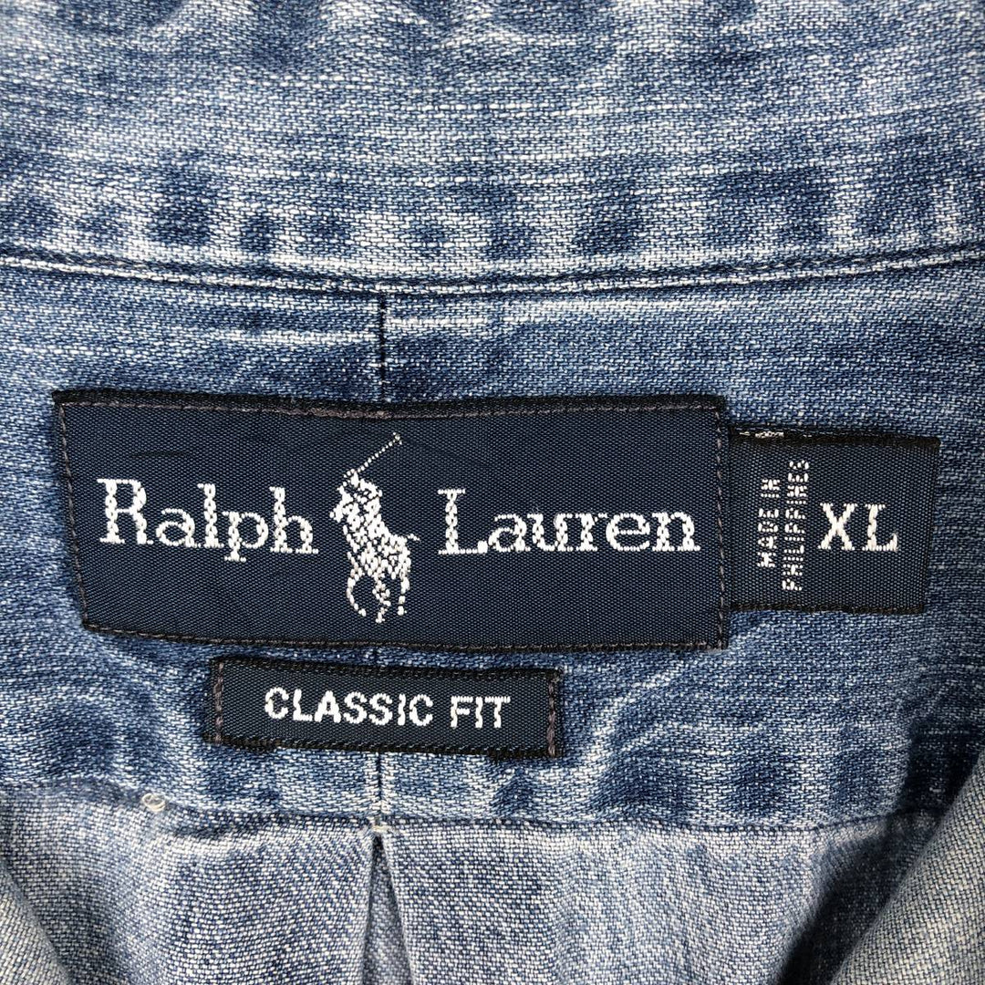 Ralph Lauren CLASSIC FIT Long-Sleeve Button-Down Denim Shirt, Men's Size XL (approx.) cotton blue type Vintage Second Hand